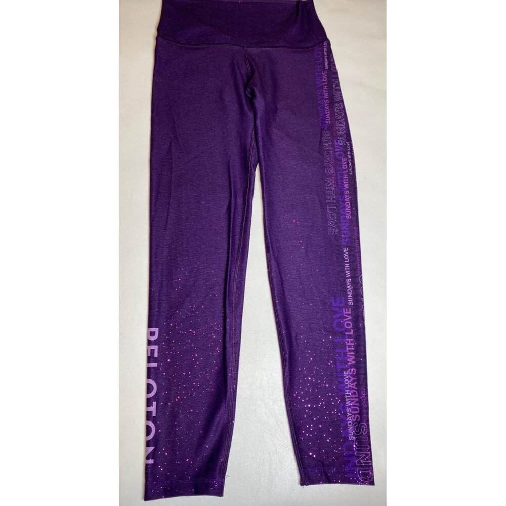 Peloton Purple Glitter "Sundays With Love" High-Waisted Leggings Womens Size XS - Picture 2 of 10